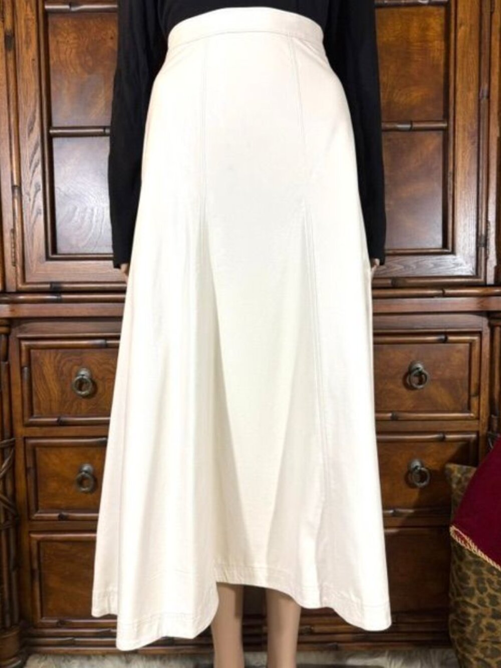 Ann Taylor Cream Stone Stretch Faux Leather Maxi Skirt